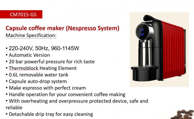 Máy tạo viên nang Nespresso 20 thanh Bình chứa nước có thể tháo rời 0,6L 1